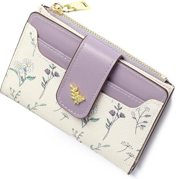 Handbags - Floral Purple and Cream Women's Wallet